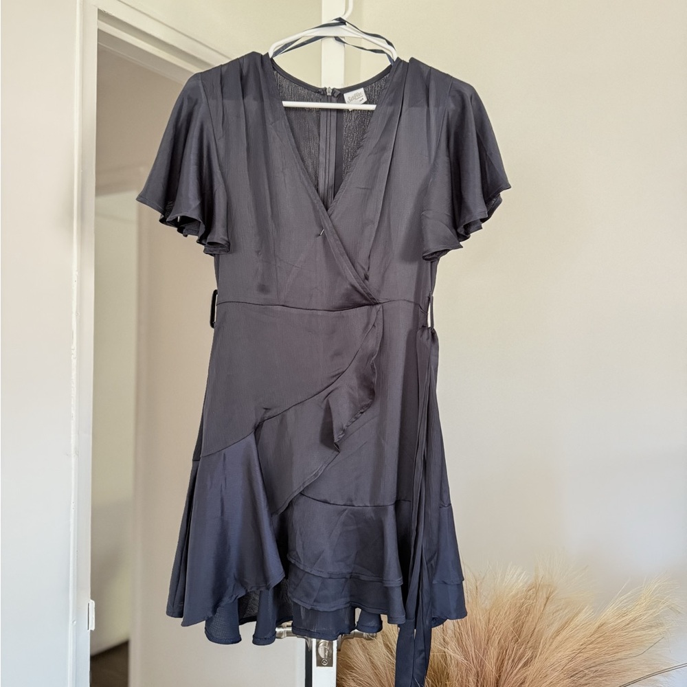 Selfie Leslie Black Ruffle Wrap Dress – Size Small (AUS 8/US S)
